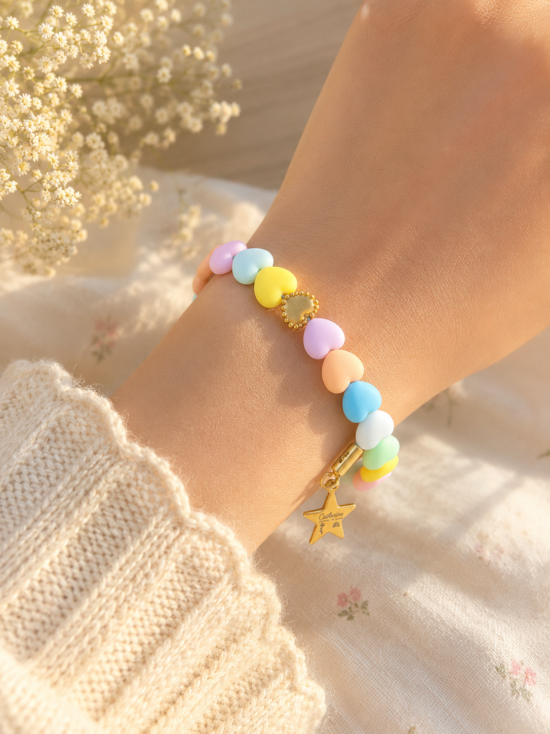 Pastel Heart Stainless Steel Charm Bracelet