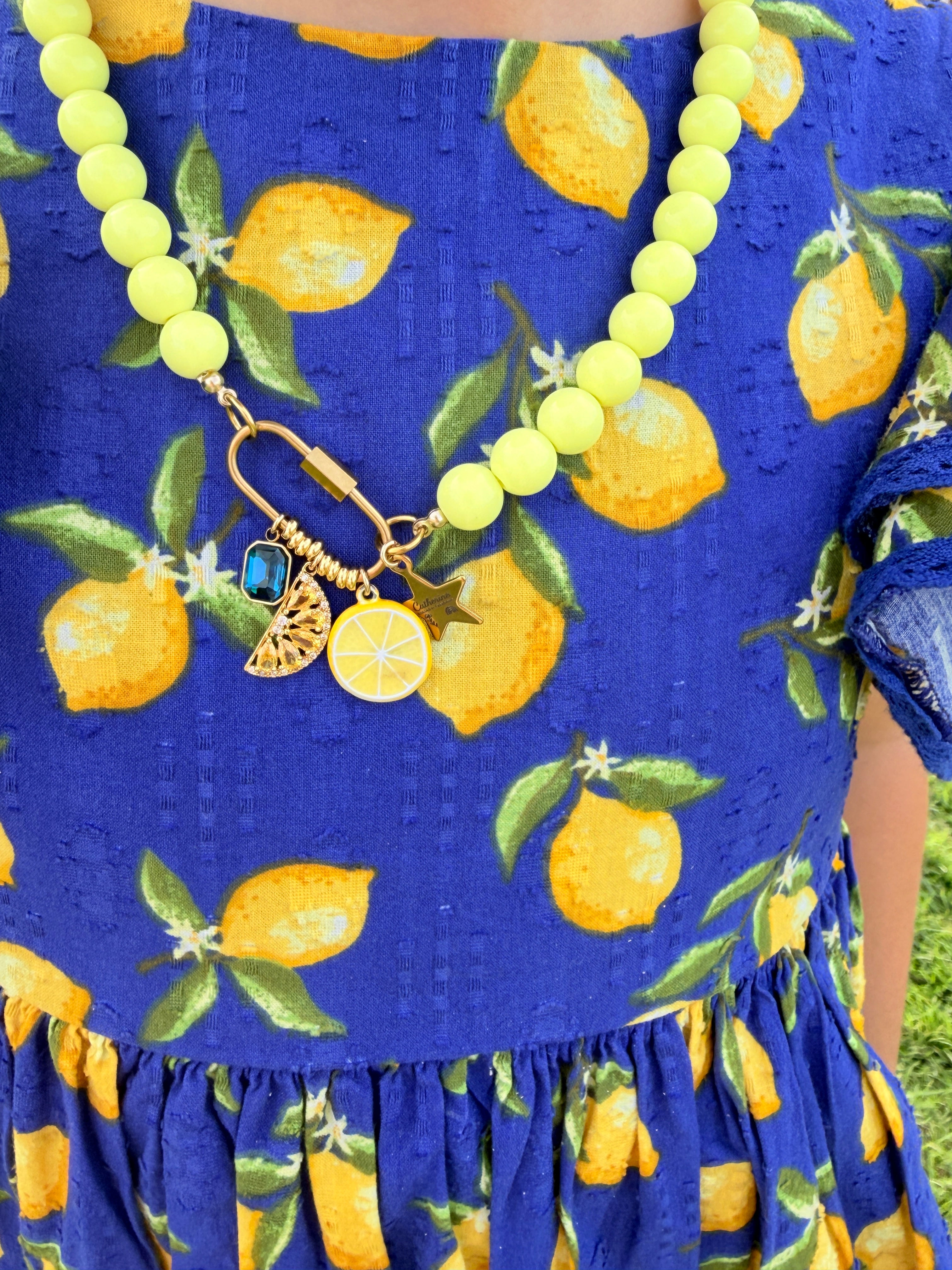 Sunny Lemon Charm Beaded Necklace