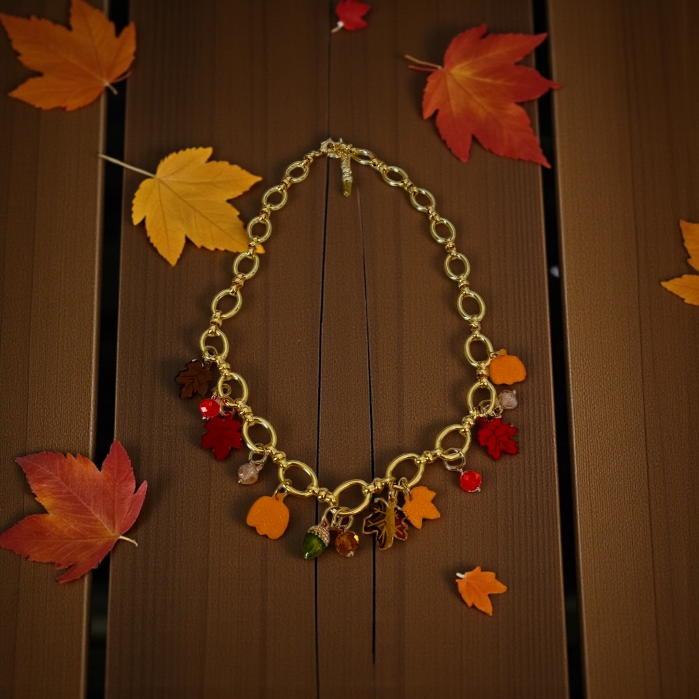 Golden Autumn Charm Necklace