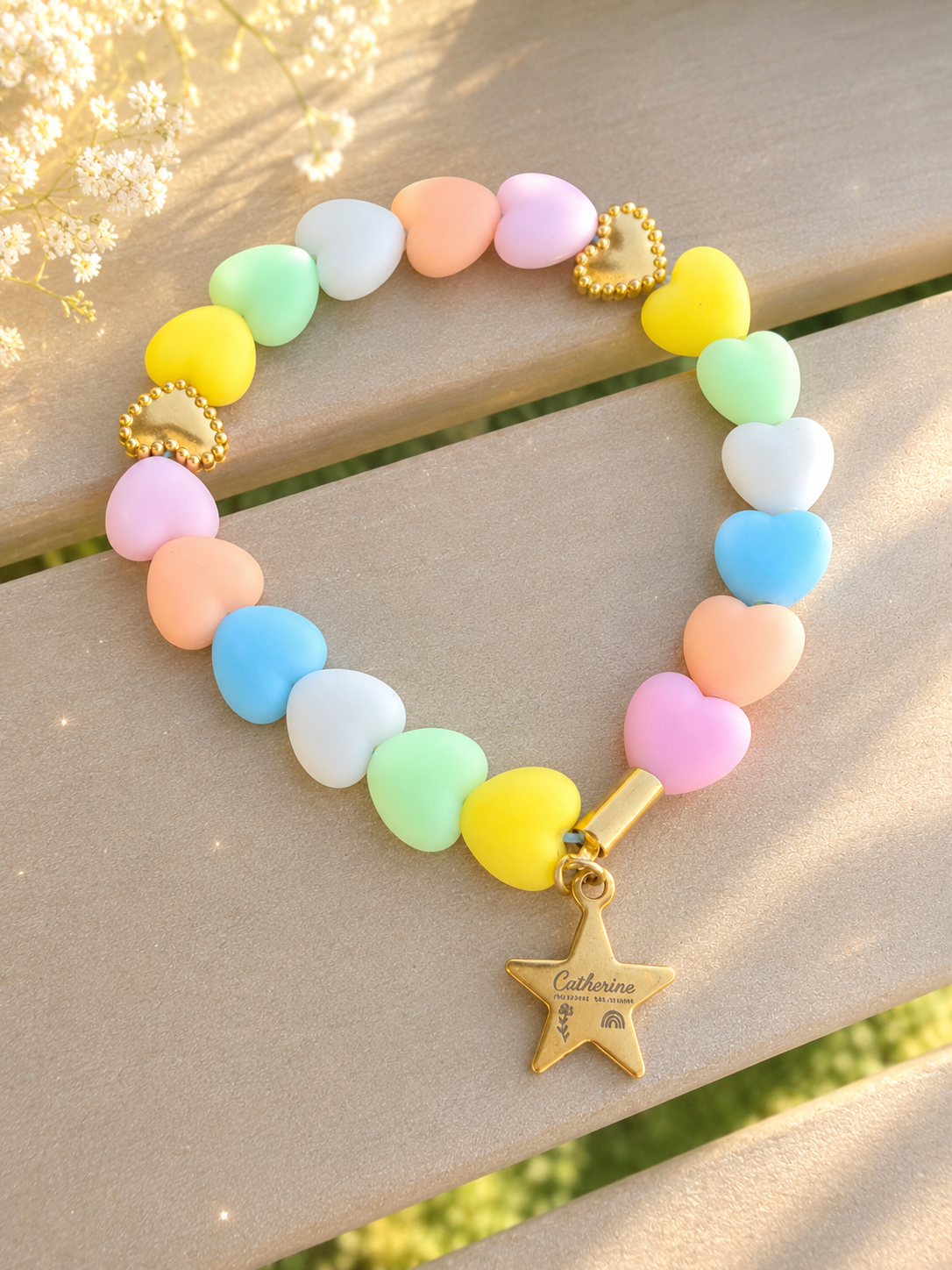 Pastel Heart Stainless Steel Charm Bracelet
