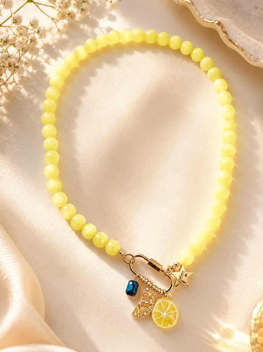 Sunny Lemon Charm Beaded Necklace