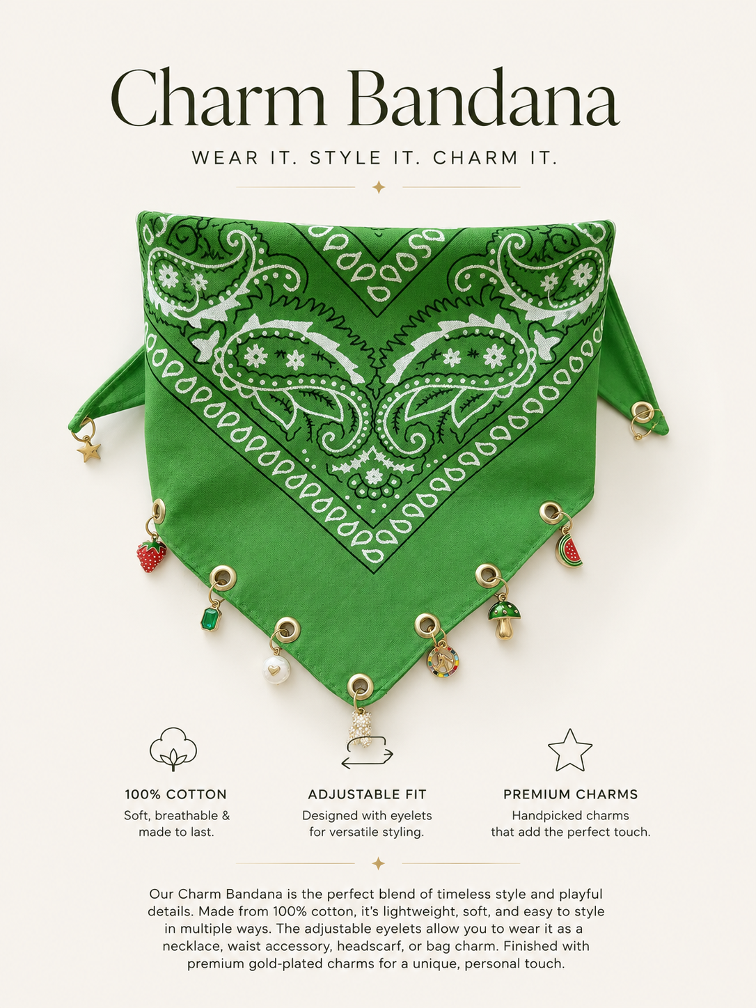 Emerald Orchard Charm Bandana